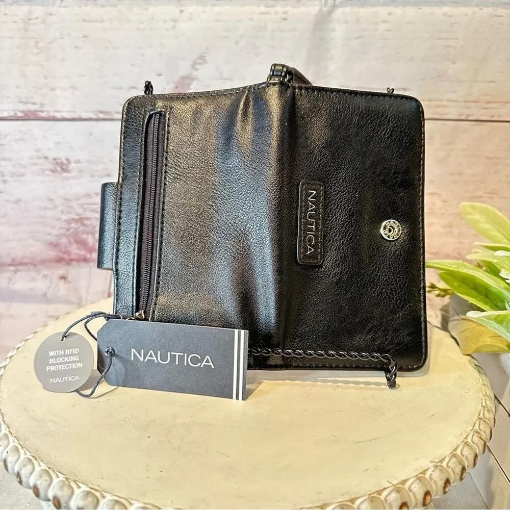 NWT Nautica Black Tech Phone RFID Wristlet Buff Wallet Size 6.5” x 3.5” - Picture 2 of 7